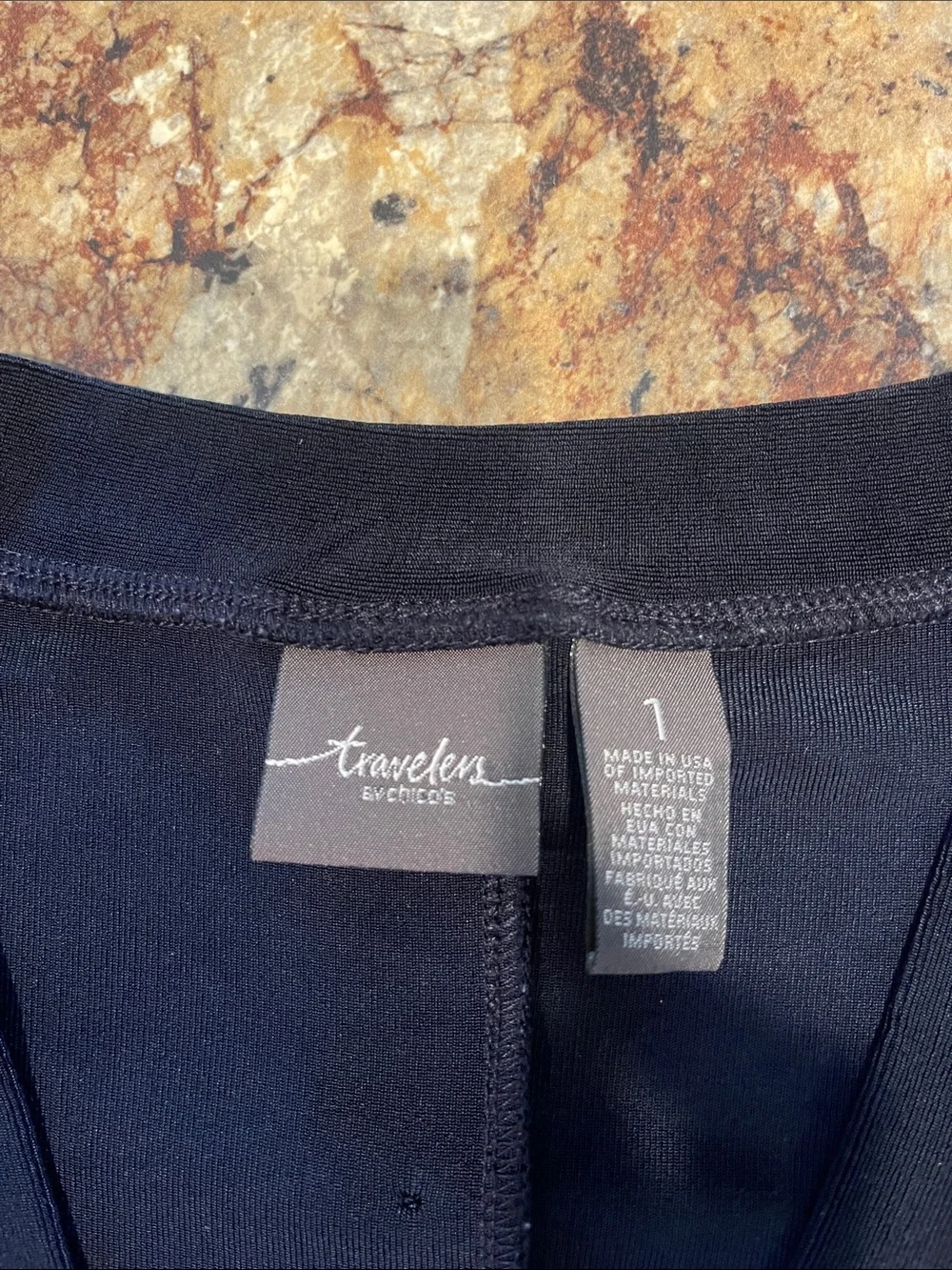 Traveler’s By Chicos Navy Short Cap Sleeve Open Front Cardigan Back Buttons - Picture 2 of 8